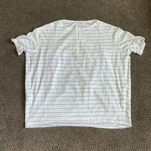 Back in Action Short-Sleeve T-shirt in Black & White Stripe, sz 10. Stains shown